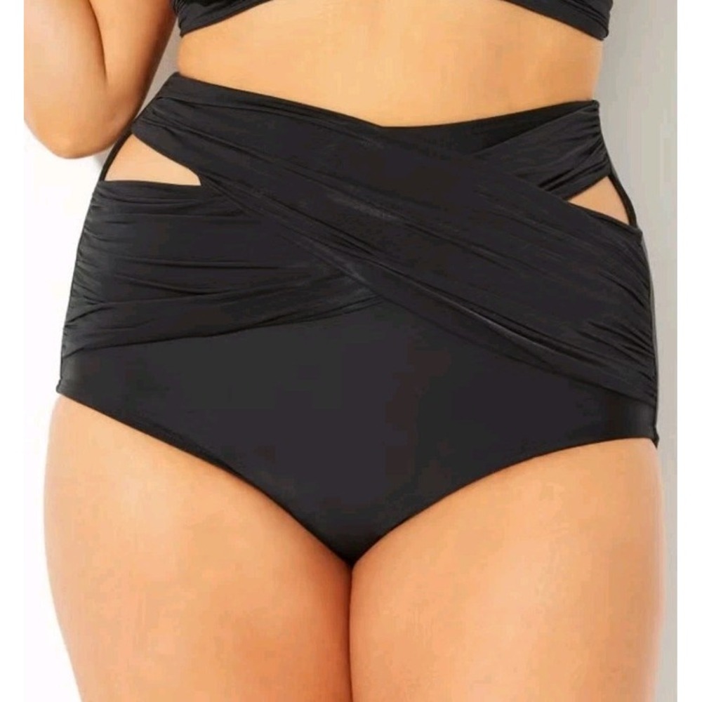 Swimsuits for All Women's Crisscross Wrap Bikini Bottom Size 24 Black High Waist